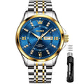 Relojes OLEVS con esfera azul para hombre, de negocios, con diamantes, analógicos, de fácil lectura, reloj de pulsera para hombre, resistente al agua, luminoso, calendario, relojes de vestir para hombre