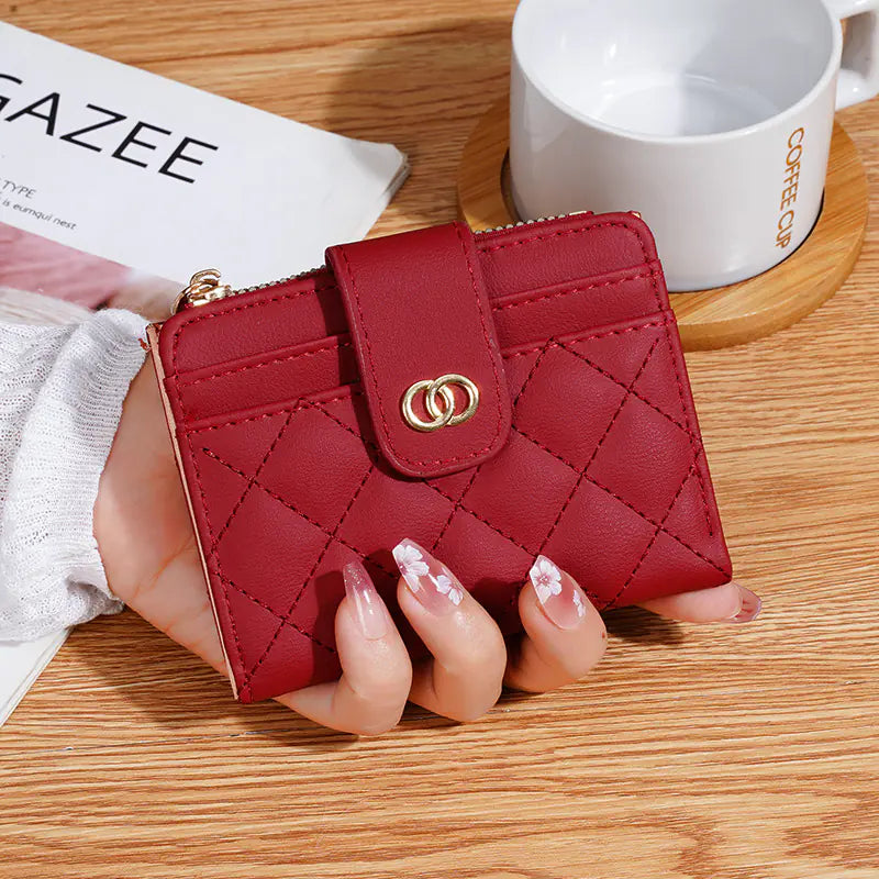 Cartera clásica de mujer con bordado y monedero