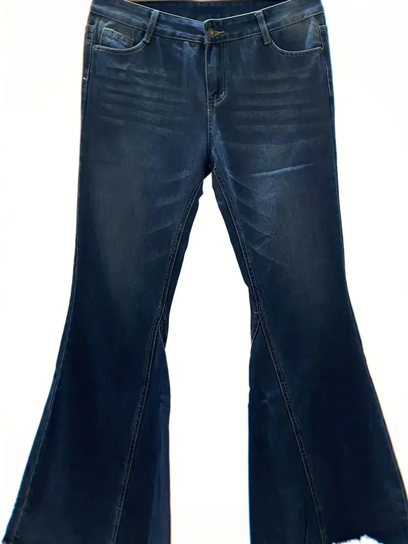 Vaqueros acampanados de cintura alta con dobladillo sin rematar en azul para mujer