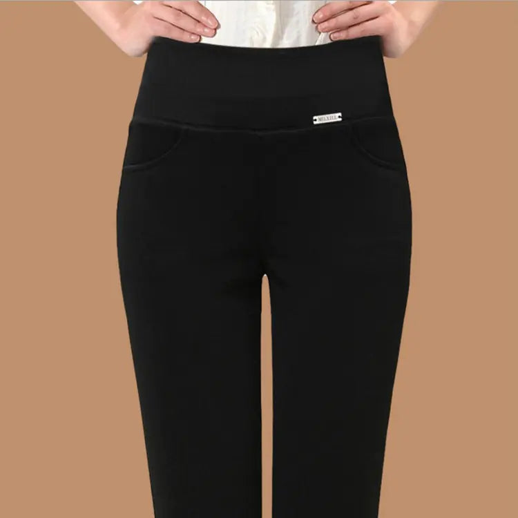 Pantalones ajustados de mujer con forro de felpa y cintura alta