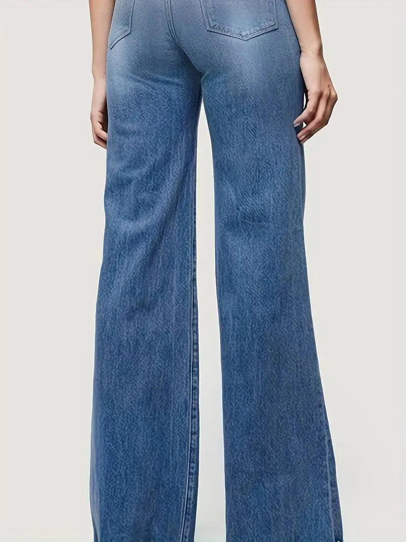 Vaqueros acampanados de cintura alta con dobladillo sin rematar en azul para mujer