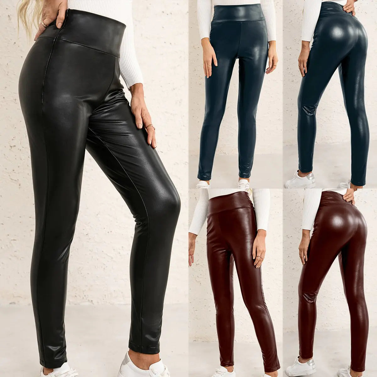Pantalones de cuero de alta elasticidad y  ajustado para mujer