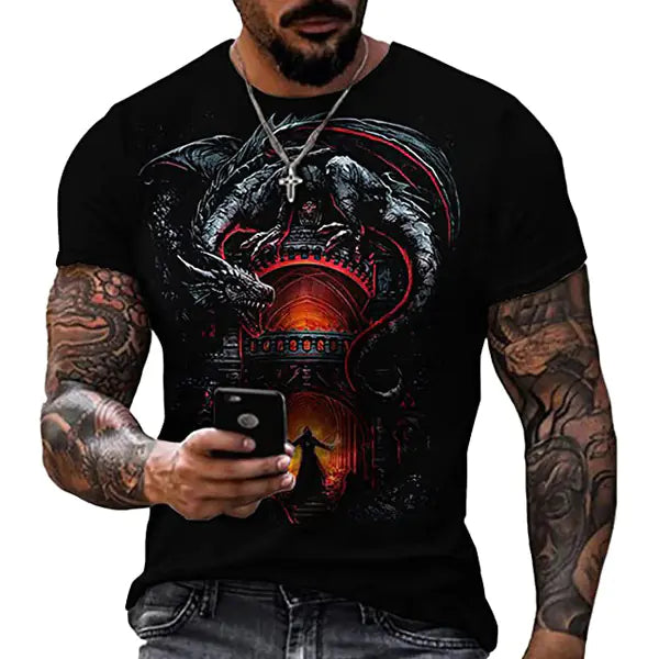 Camiseta informal para hombre con estampado de mitos en poliéster y elastano