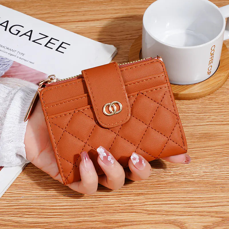 Cartera clásica de mujer con bordado y monedero