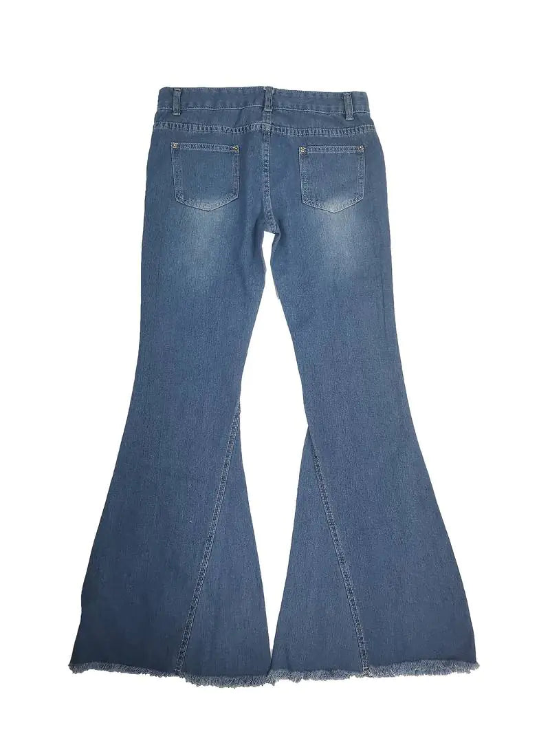 Vaqueros acampanados de cintura alta con dobladillo sin rematar en azul para mujer