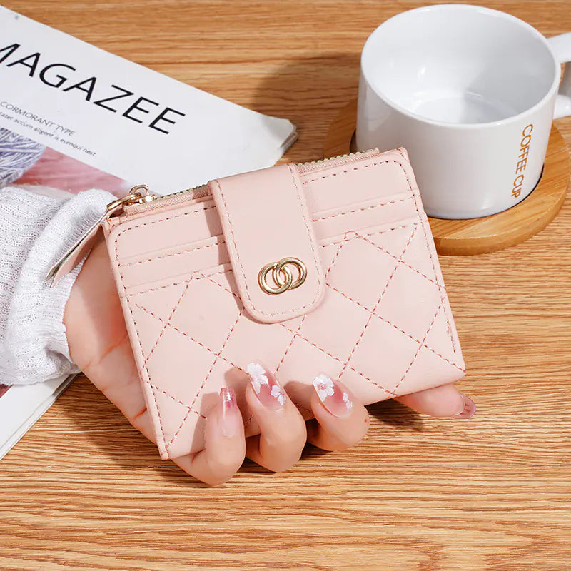 Cartera clásica de mujer con bordado y monedero