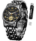 Relojes OLEVS color negro para hombre, de acero inoxidable, cronógrafo, esfera grande, fácil de leer, analógicos, de cuarzo, de lujo, resistente al agua, con fecha, esfera de diamantes, reloj de pulsera de vestir