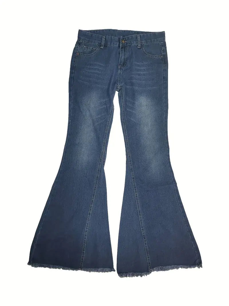 Vaqueros acampanados de cintura alta con dobladillo sin rematar en azul para mujer