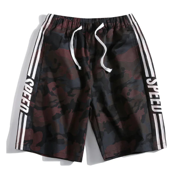 Pantalones cortos de camuflaje con rayas laterales y cintura elástica