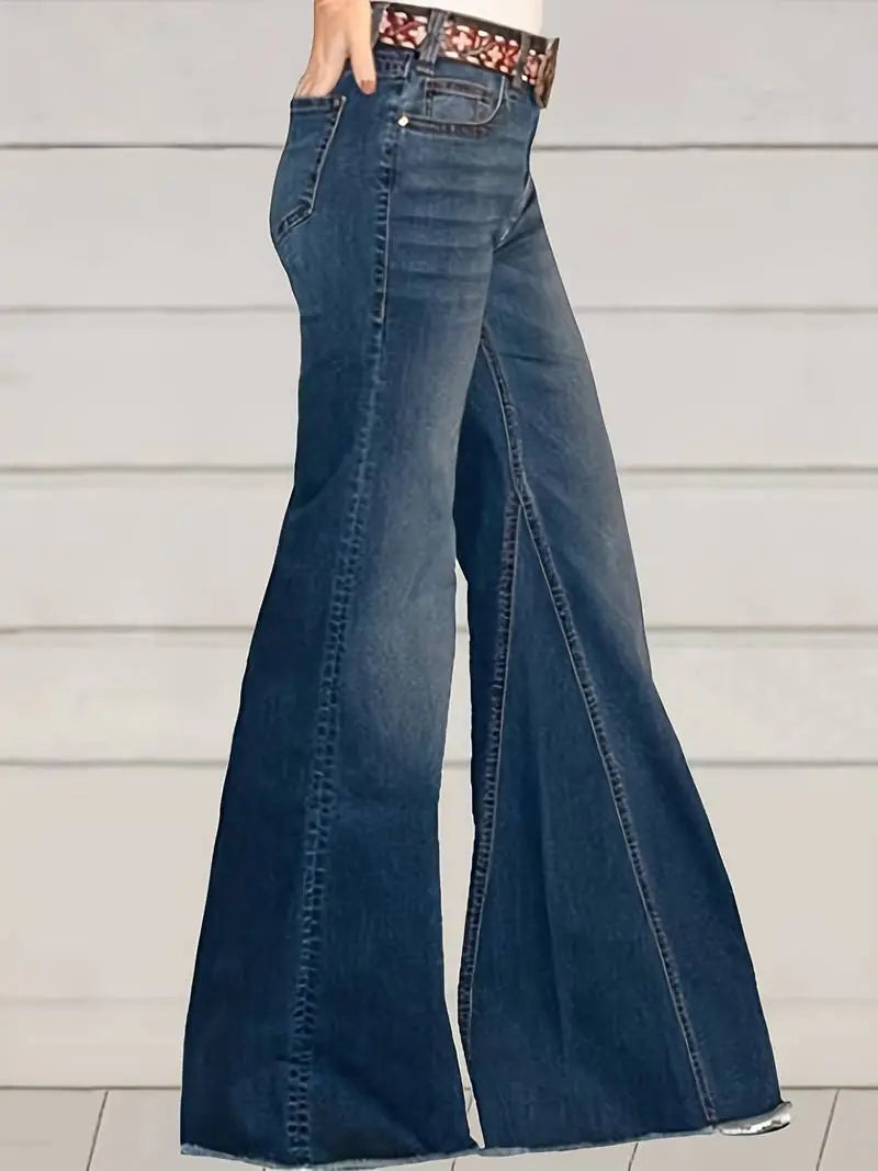 Vaqueros acampanados de cintura alta con dobladillo sin rematar en azul para mujer