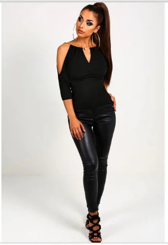 Camiseta de color liso con hombros descubiertos para mujer