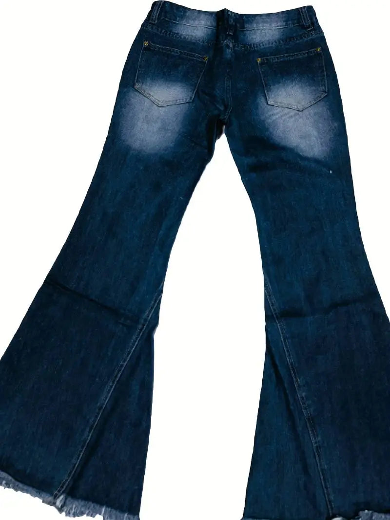 Vaqueros acampanados de cintura alta con dobladillo sin rematar en azul para mujer