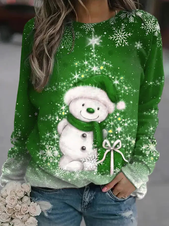 Suéter estampado de manga larga y cuello redondo para mujer