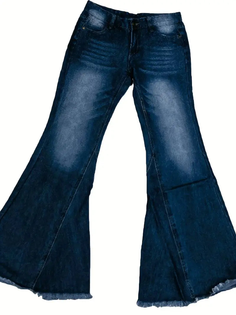 Vaqueros acampanados de cintura alta con dobladillo sin rematar en azul para mujer