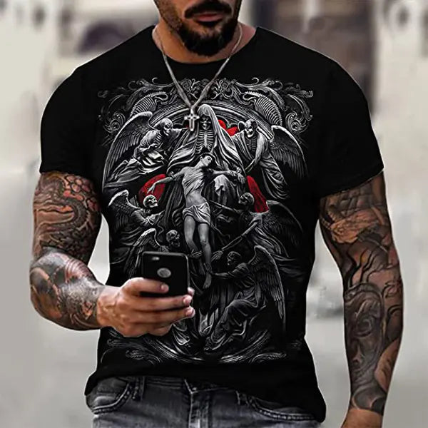 Camiseta informal para hombre con estampado de mitos en poliéster y elastano