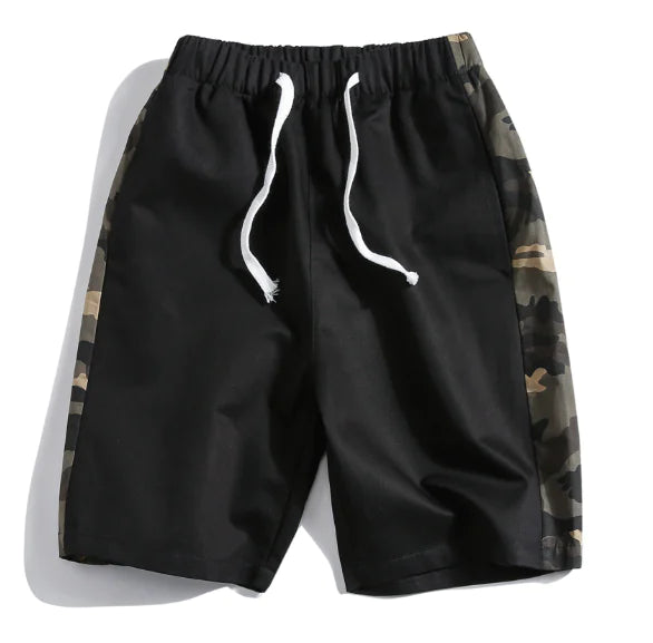 Pantalones cortos de camuflaje con rayas laterales y cintura elástica