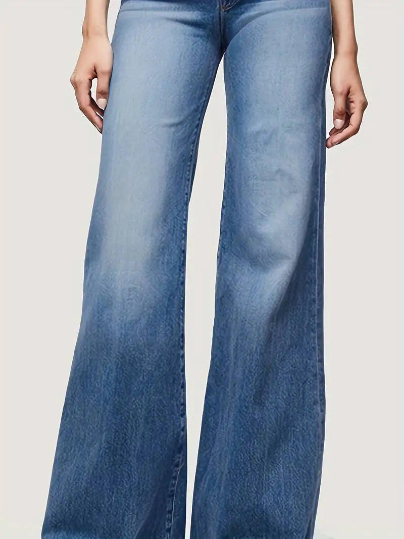 Vaqueros acampanados de cintura alta con dobladillo sin rematar en azul para mujer