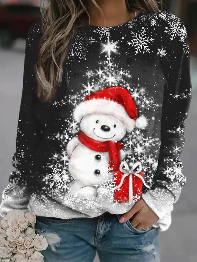 Suéter estampado de manga larga y cuello redondo para mujer