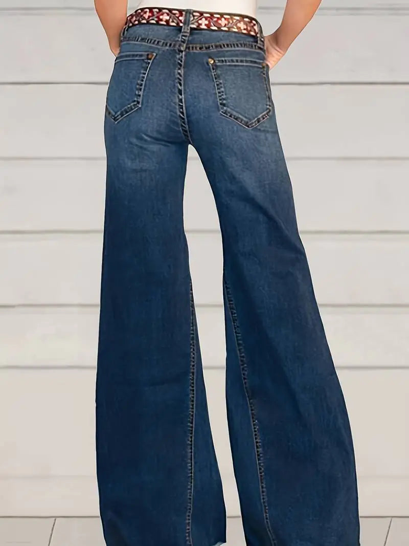 Vaqueros acampanados de cintura alta con dobladillo sin rematar en azul para mujer