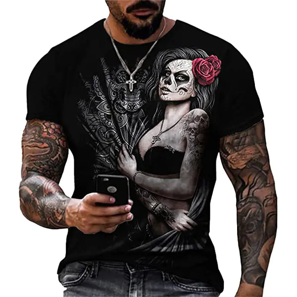 Camiseta informal para hombre con estampado de mitos en poliéster y elastano